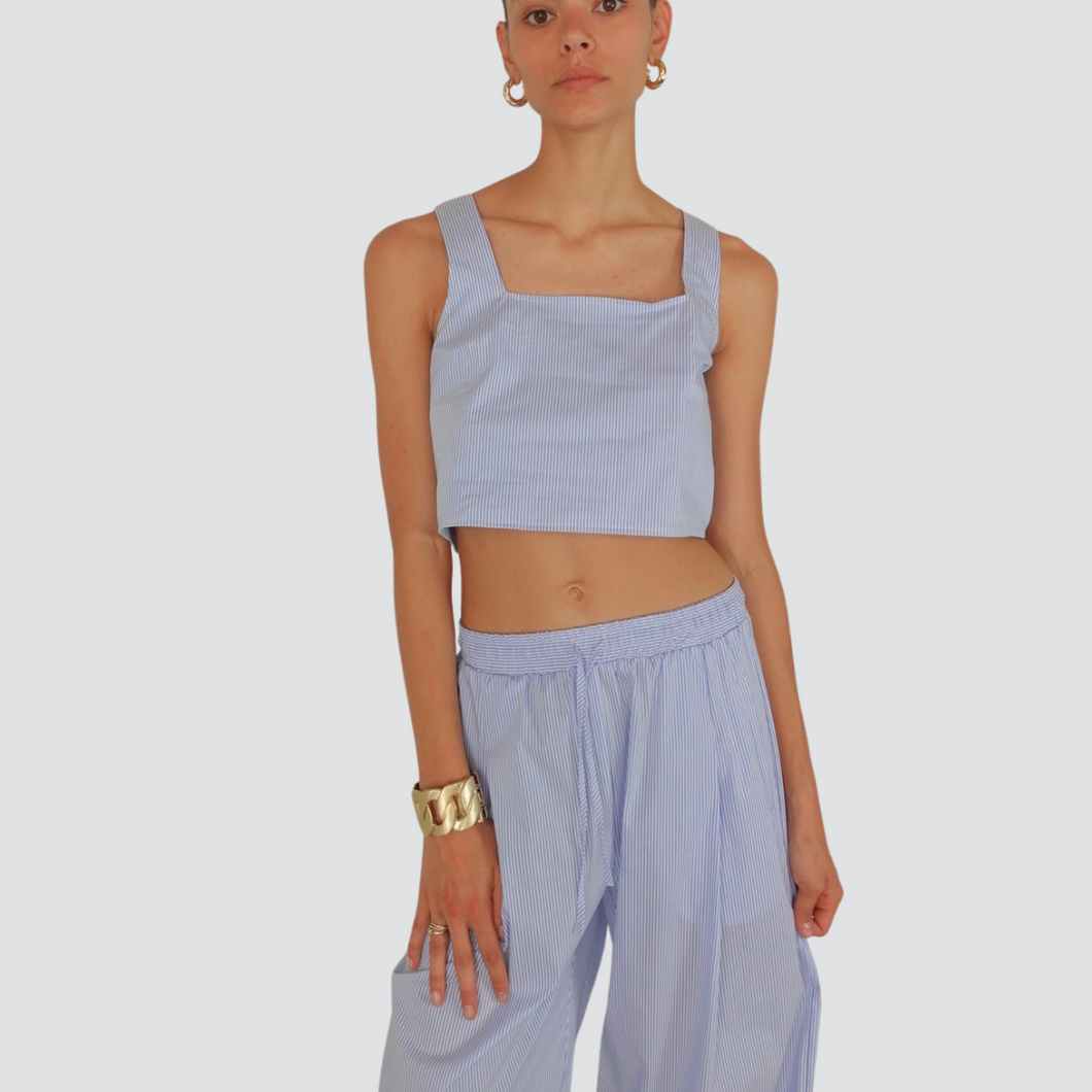 Vicolo top crop rigato fine bottoncini schiena 68& cotone Art TD3057