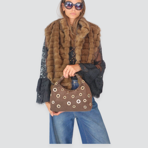 Susy mix borsa mezza luna con borchie vera pelle con tracolla Art HUGINA