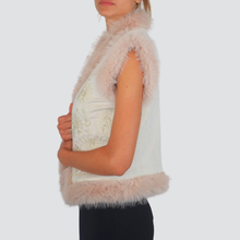 Carica l&#39;immagine nel visualizzatore di Gallery, Haveone gilet foderato bordi eco-pelliccia ricami perline Art LMM-P037
