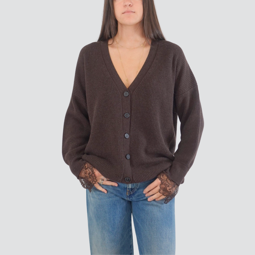 Vicolo cardigan over polsino pizzo 49% viscosa 25% lana 5% cashmere Art 77272F