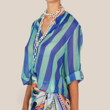 Carica l'immagine nel visualizzatore di Gallery, Haveone camicia over rigata royal acqua marina85% lyocell Art CVS-Q422
