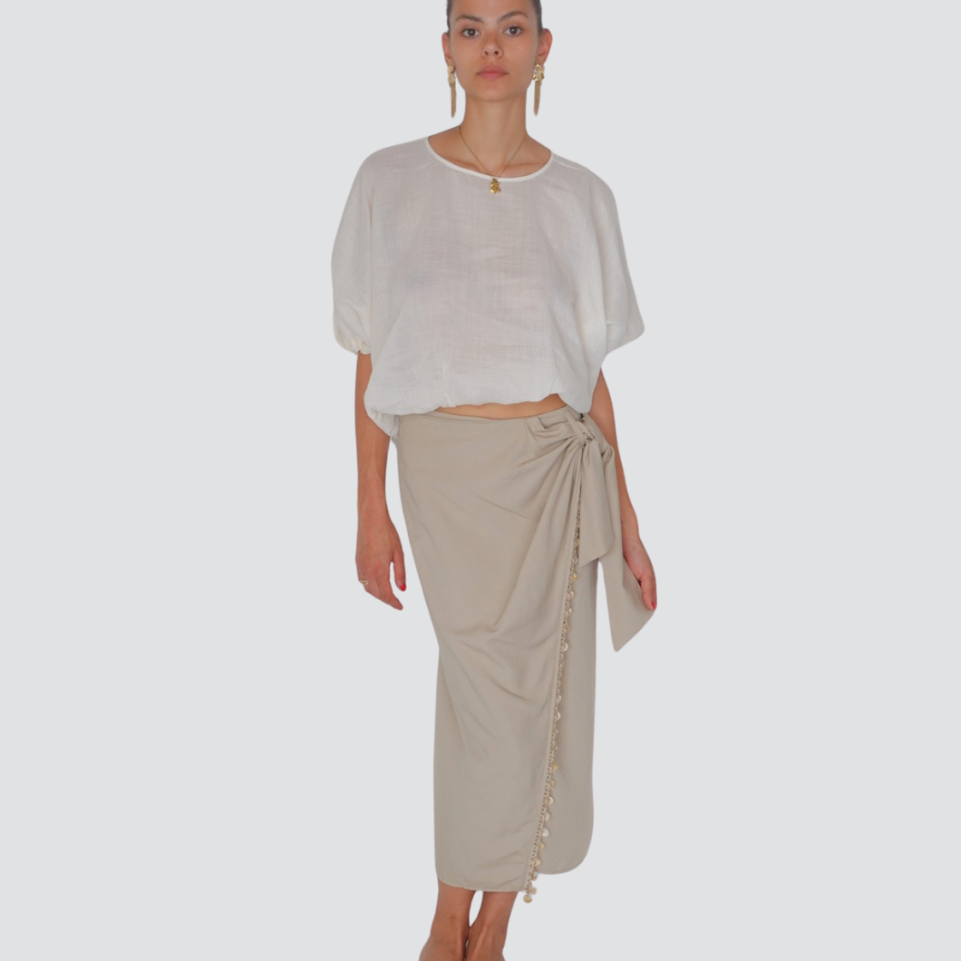 Vicolo gonna nodo con applicazioni 80% viscosa 20% lino Art TD2693
