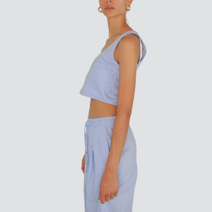 Vicolo top crop rigato fine bottoncini schiena 68& cotone Art TD3057