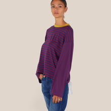 Carica l'immagine nel visualizzatore di Gallery, Haveone t-shirt rigata manica campana bordeaux blu 95% viscosa Art TXT-R025
