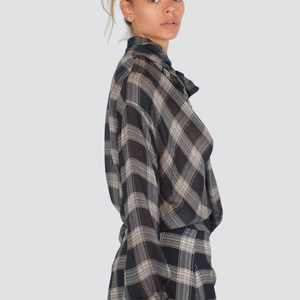 Haveone blusa over quadri grigio con fusciacca scollo gronda 80% viscosa 20% lana Art CMA-P081