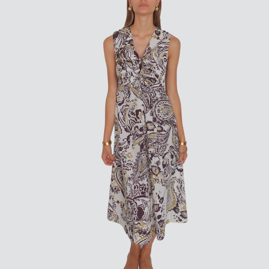 Vicolo abito fantasia con fiocchetti zip laterale 100% cotone Art TD3031