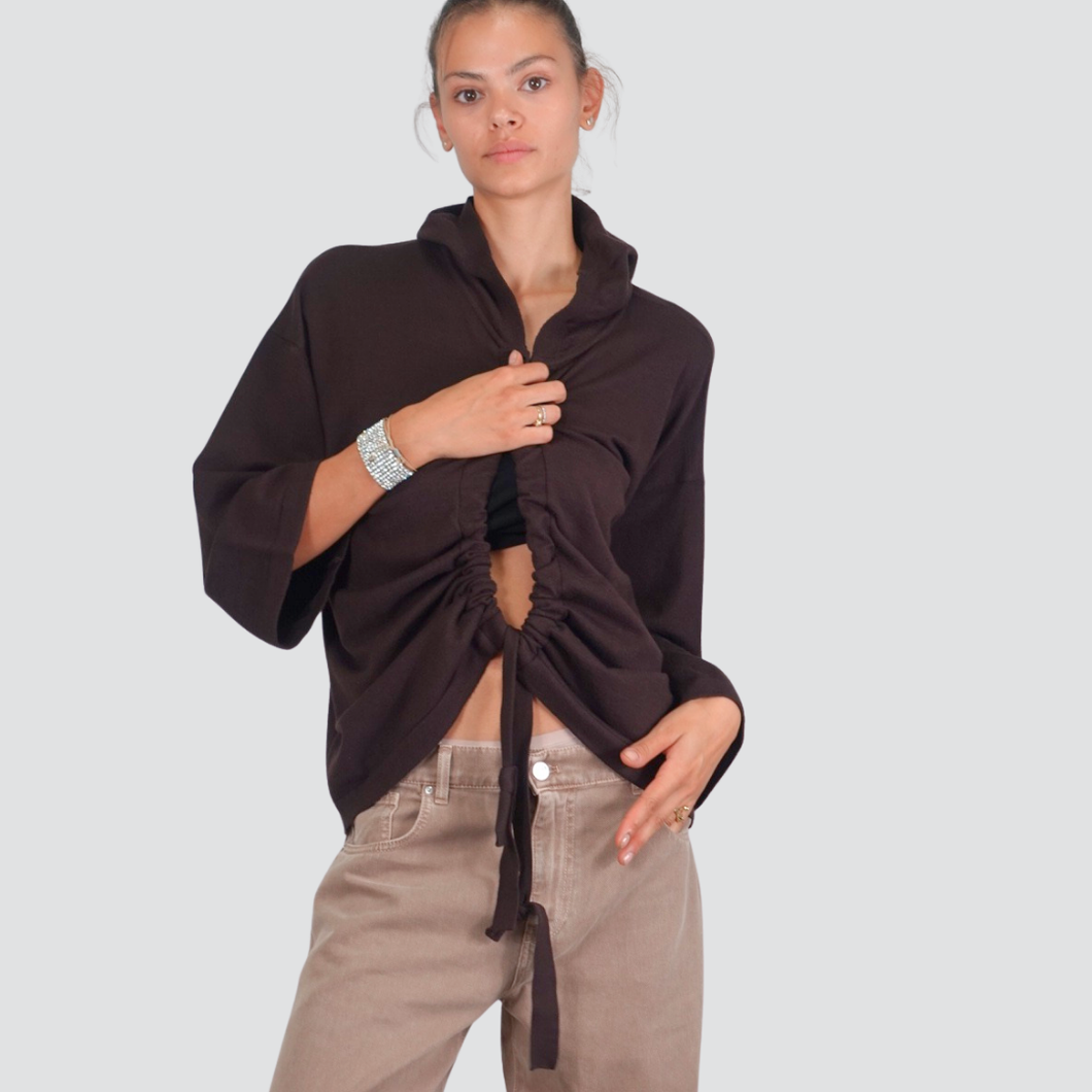 Vicolo cardigan coulisse con cappuccio 52% viscosa Art 22148F