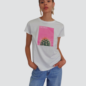 Vicolo t-shirt stampa cactus con strass 100% cotone Art RD1027