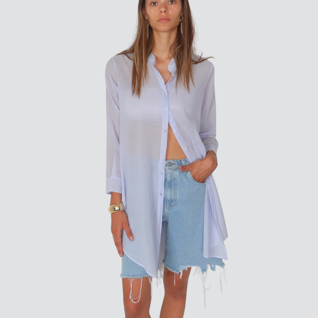 Tensione in maxi camicia coreana spacchi laterali 100% cotone Art C6971