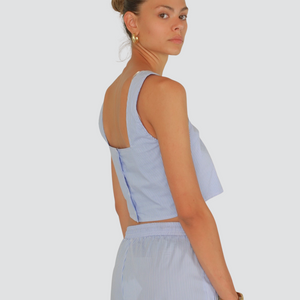 Vicolo top crop rigato fine bottoncini schiena 68& cotone Art TD3057