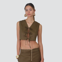 Carica l&#39;immagine nel visualizzatore di Gallery, Tensione in gilet fiocchi 40% viscosa 33% lino 26% cotone Art 25D6890
