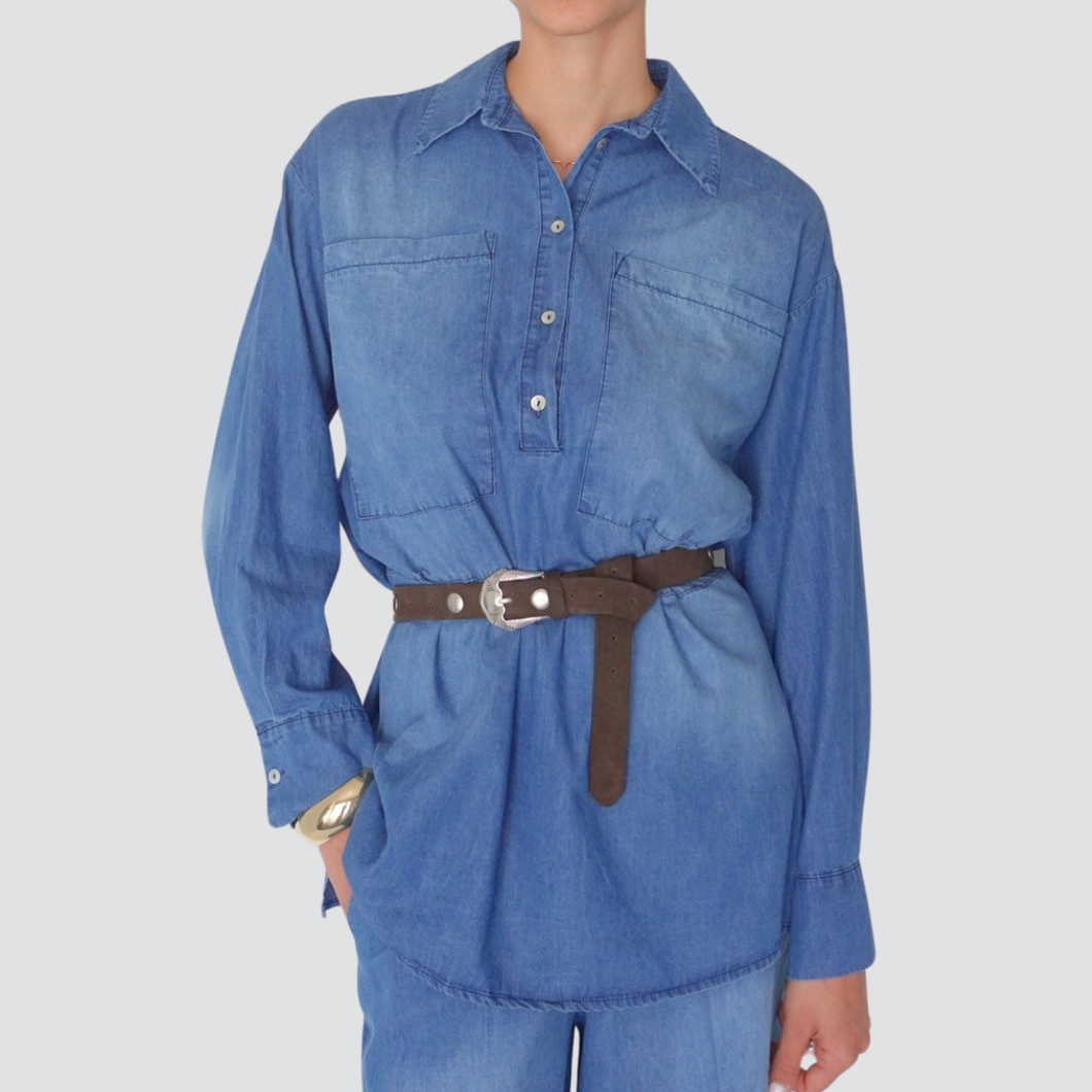 Vicolo camicia over chambray spacchetti laterali 100% cotone Art TD1587