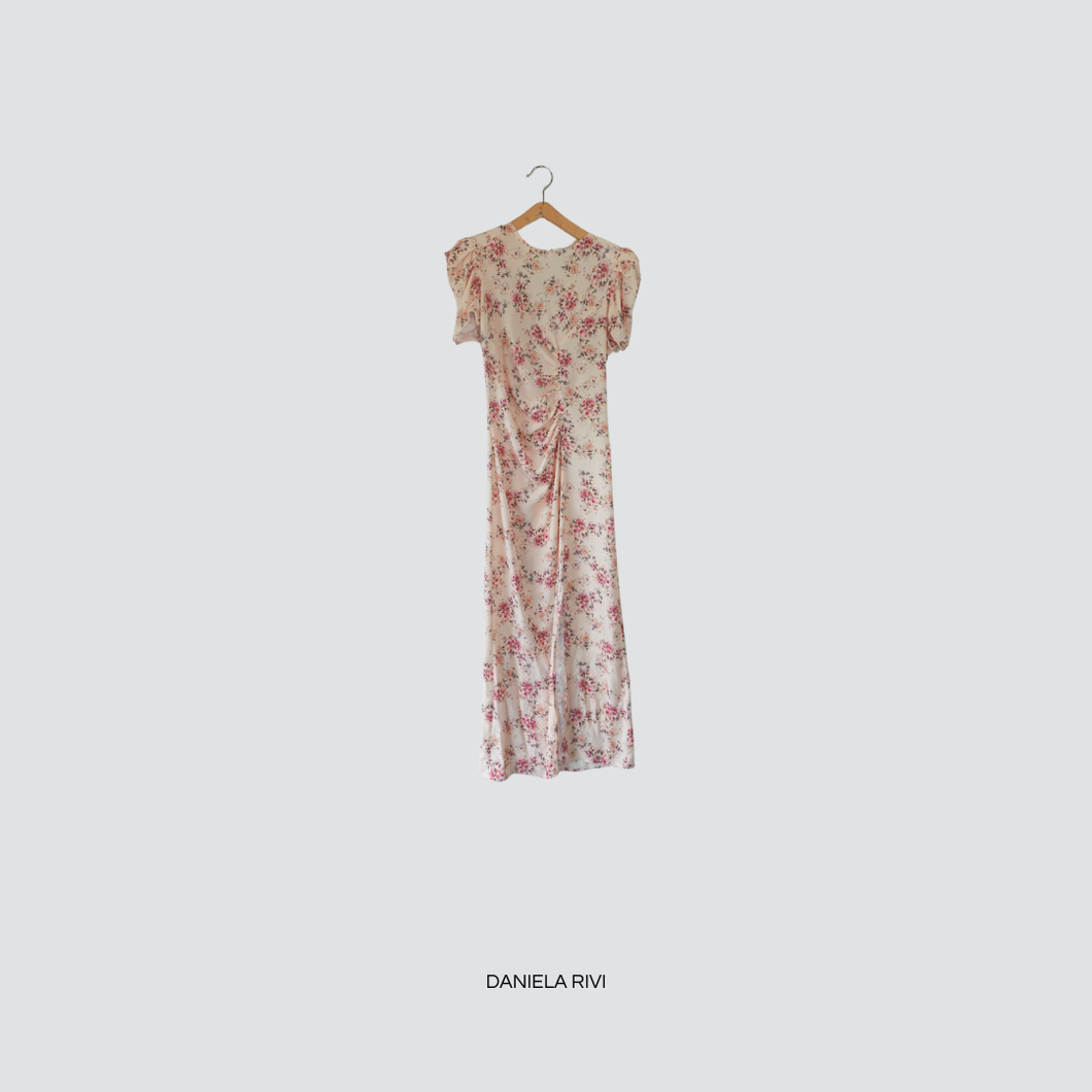 Vicolo abito lungo floreale arriccio manica sbuffo 100% viscosa Art TD1959
