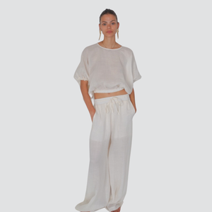 Vicolo pantalone gamba ampia elastico vita con coulisse 100% ramia Art TD2908