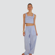 Carica l&#39;immagine nel visualizzatore di Gallery, Vicolo pantalone rigato fine con pinces elastico vita 68% cotone Art TD3058
