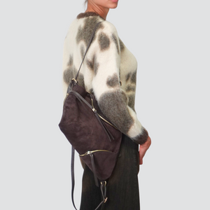 Susy Mix borsa zaino moro camoscio vera pelle con tracolla Art LAURASU