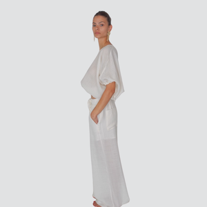 Vicolo pantalone gamba ampia elastico vita con coulisse 100% ramia Art TD2908