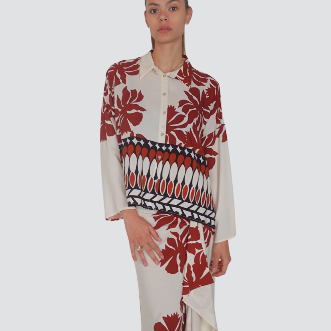 Haveone camicia spalla scesa fantasia spacchetti laterali 100% viscosa Art CMA-N394