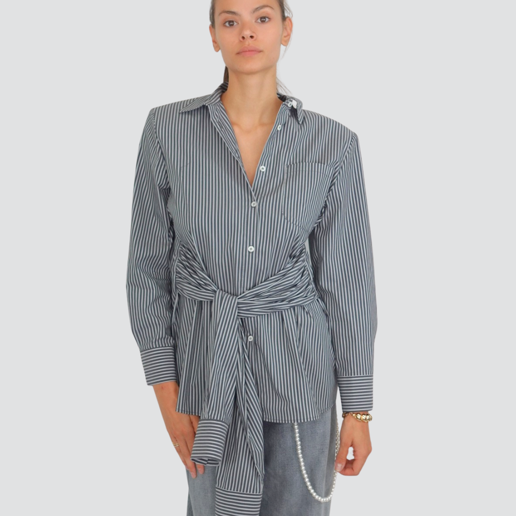 Vicolo camicia con spallini rigata con cintura 68% cotone Art TF1165