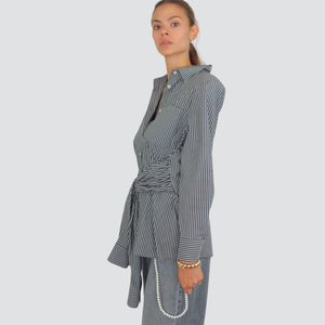 Vicolo camicia con spallini rigata con cintura 68% cotone Art TF1165