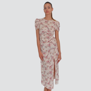 Vicolo abito lungo floreale arriccio manica sbuffo 100% viscosa Art TD1959