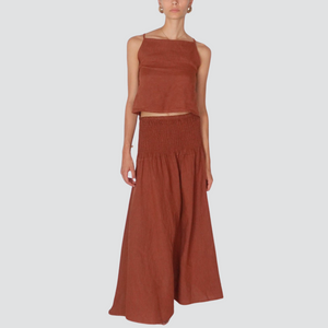 Vicolo completo top lacci schiena con gonna fascia elastica vita 100% lino Art TD3209