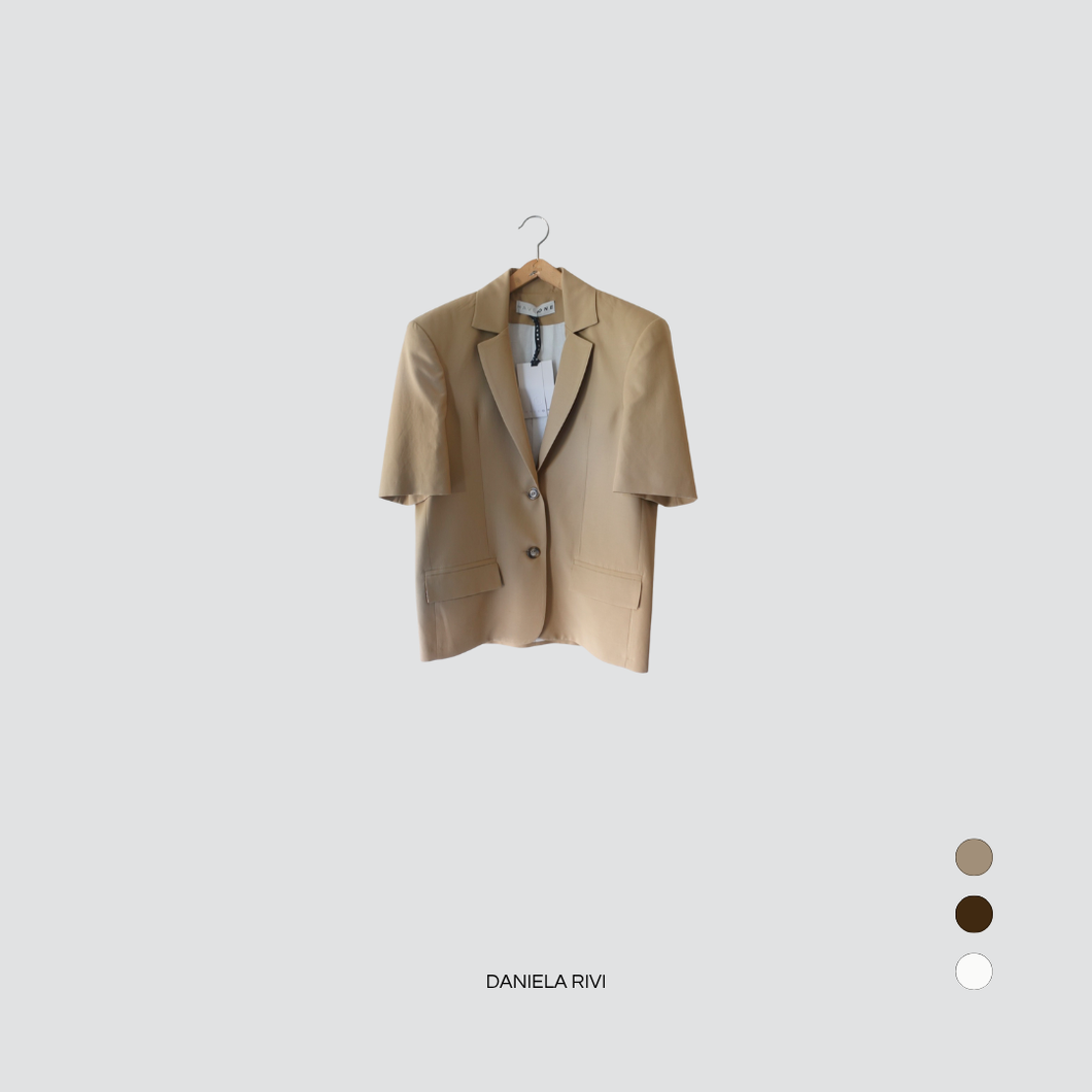 Haveone blazer spalla over manica corta 80% viscosa 20% lino