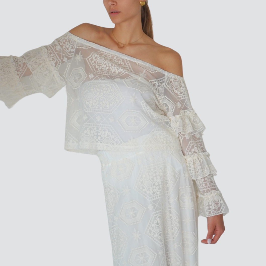 Haveone casacca pizzo scollo schiffer manica balza Art CPA-N238
