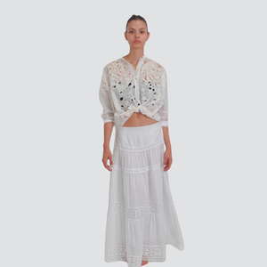 Tensione in gonna lunga boho con passamaneria elastico vita 100% cotone Art N50251AT