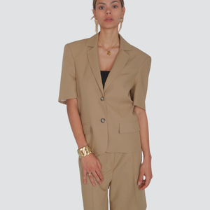 Haveone blazer spalla over manica corta 80% viscosa 20% lino