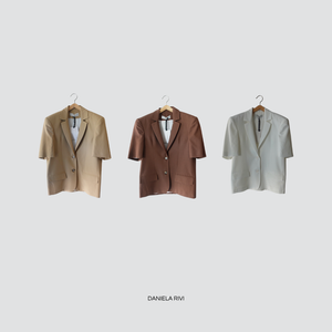 Haveone blazer spalla over manica corta 80% viscosa 20% lino