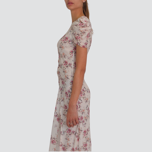 Vicolo abito lungo floreale arriccio manica sbuffo 100% viscosa Art TD1959