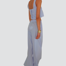 Carica l&#39;immagine nel visualizzatore di Gallery, Vicolo pantalone rigato fine con pinces elastico vita 68% cotone Art TD3058
