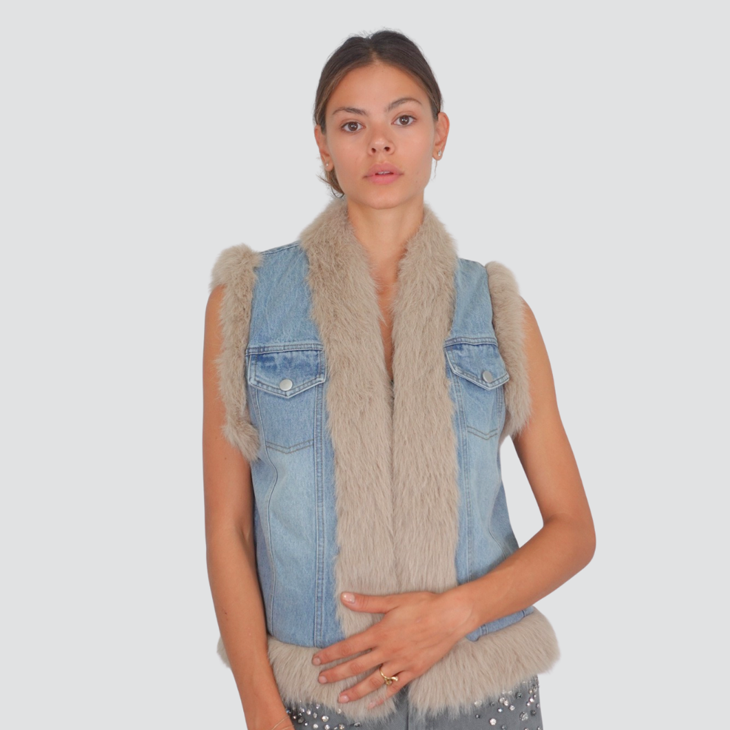 Dixie gilet denim con eco-pelliccia interno trapuntato Art L945Y024X
