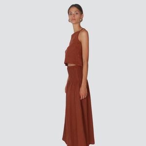 Vicolo completo top lacci schiena con gonna fascia elastica vita 100% lino Art TD3209