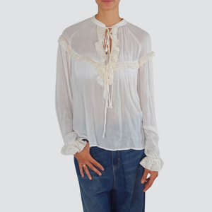 Tensione in blusa over coreana con pizzo e lacci 80% viscosa 20% lana Art FW250003