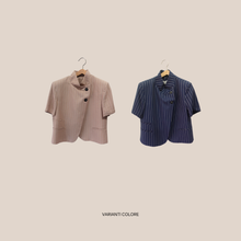 Carica l'immagine nel visualizzatore di Gallery, Haveone blazer gessato mezza manica 92% viscosa Art JMN-Q115

