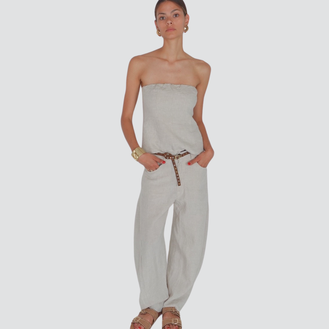 Tensione in pantalone con cintura borchiette puro lino Art S25PE66