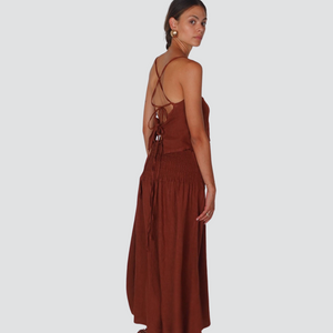 Vicolo completo top lacci schiena con gonna fascia elastica vita 100% lino Art TD3209