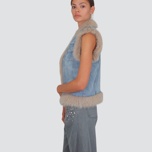 Dixie gilet denim con eco-pelliccia interno trapuntato Art L945Y024X