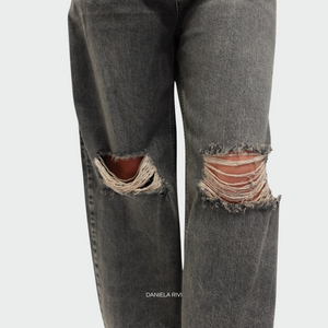 Haveone jeans gamba larga con rotture 100% cotone Art PGZ-M083