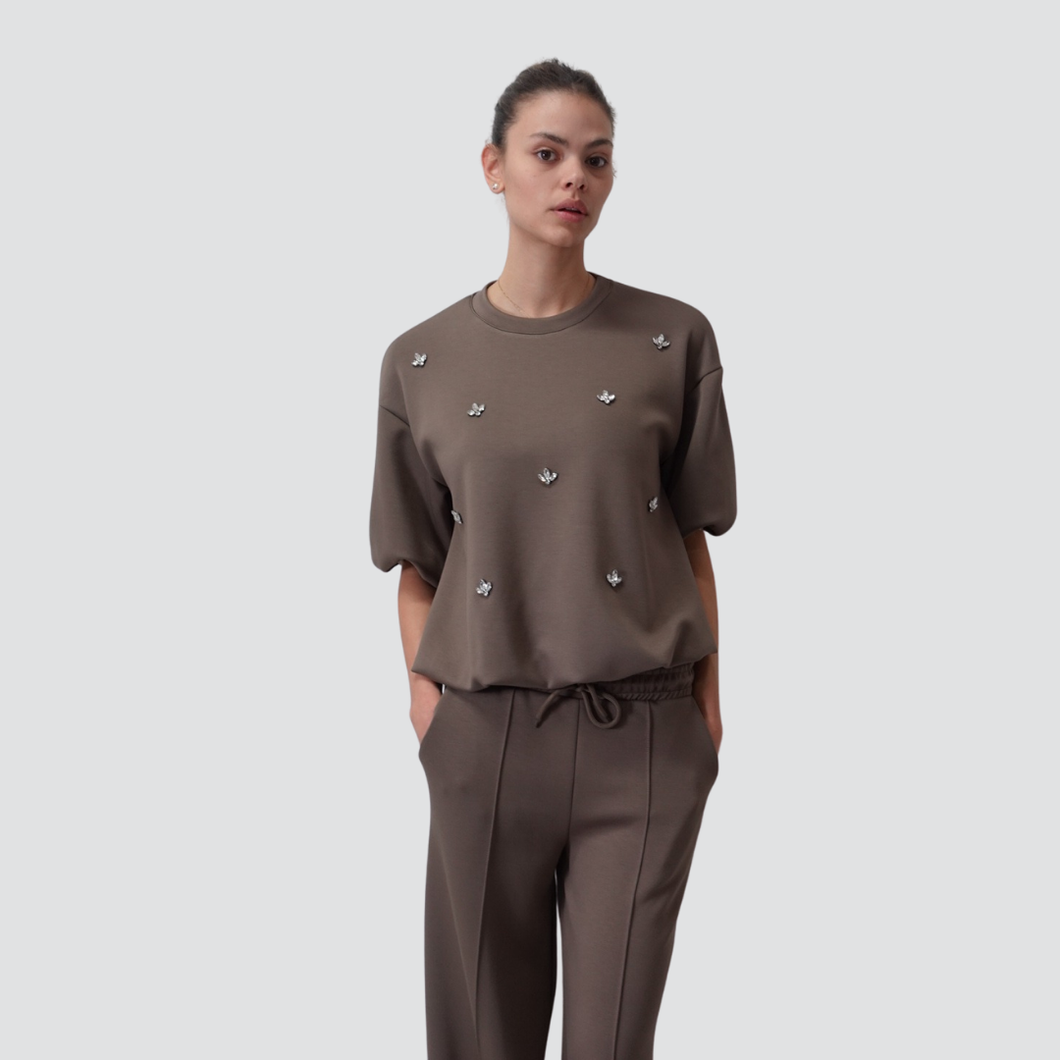 Haveone maglia over con applicazioni strass 40% rayon Art MGM-N036