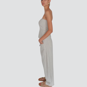 Tensione in pantalone con cintura borchiette puro lino Art S25PE66
