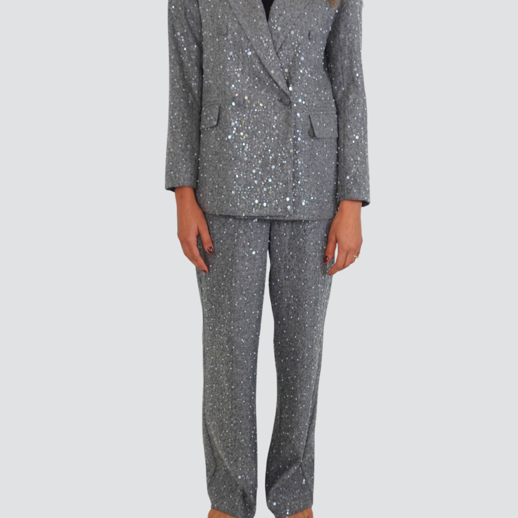 Vicolo pantalone palazzo spigato con perline e paillettes Art TF0104