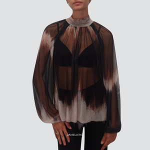 Haveone camicia tulle collo alto fantasia goccia schiena Art CVS-M065