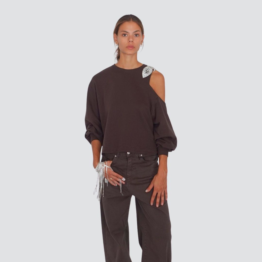 Tensione in felpa over garzata cut out con applicazione strass 100% cotone Art 37378