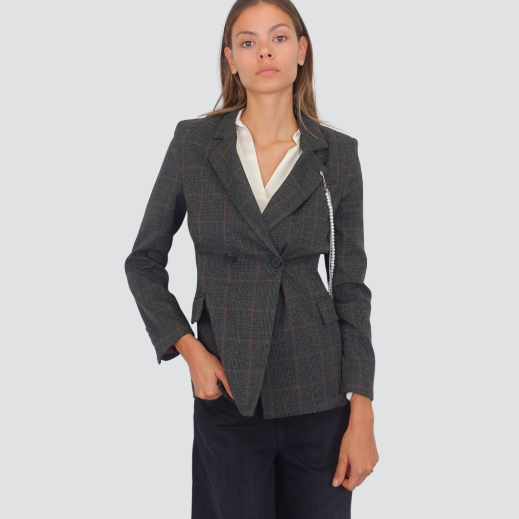 Vicolo giacca doppio petto sfiancata scozzese con perle Art TF0919