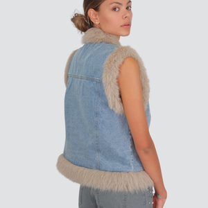 Dixie gilet denim con eco-pelliccia interno trapuntato Art L945Y024X