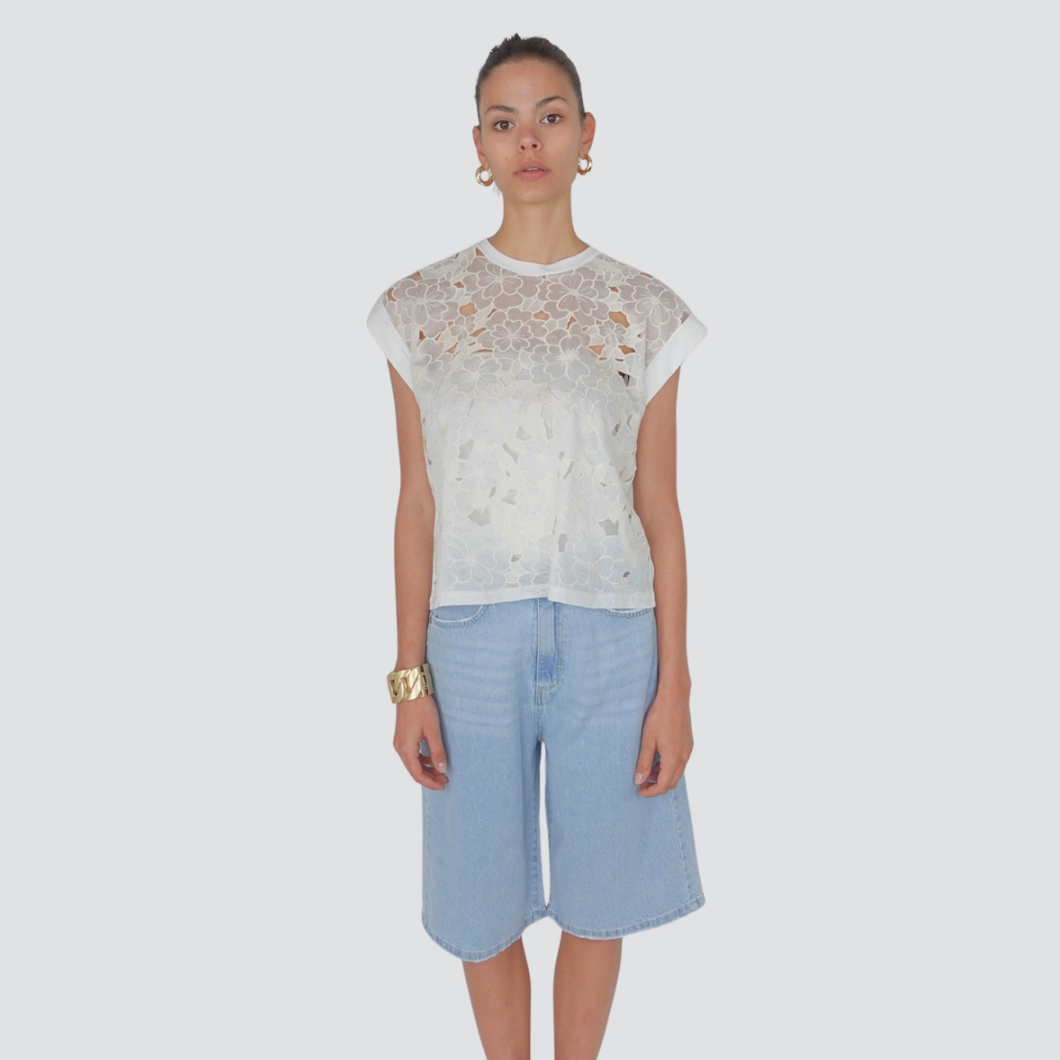 Tensione in t-shirt inserto fiore ricamato Art S25MB09