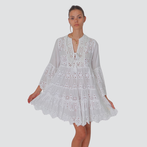 Susy mix kaftano balze con pizzo e perline 100% cotone Art VE1104